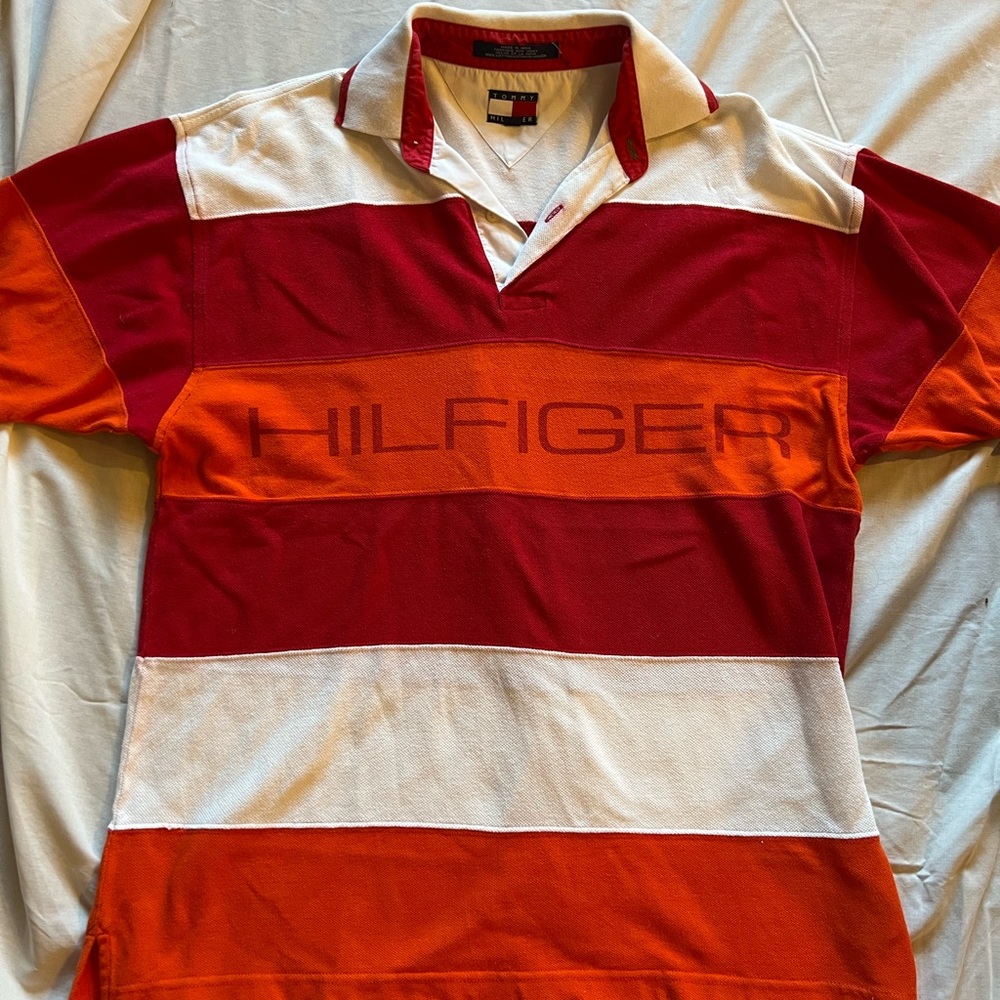 Tommy Hilfiger Red and White Striped Men's Shirt